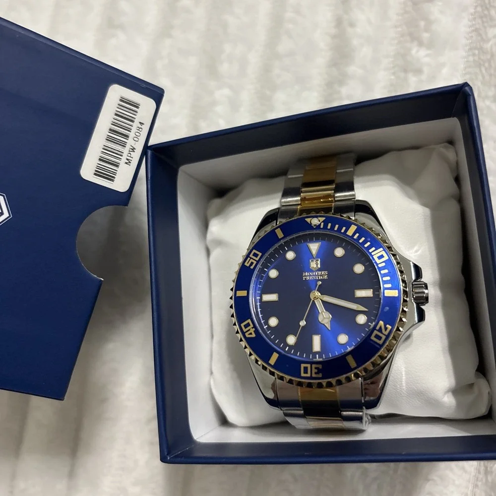 Montres Prestige Men's Watch (Model MPW-0084) - Two-Tone & Sunburst Blue